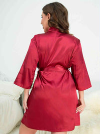 Plus Size Surplice Neck Tie Waist Robe