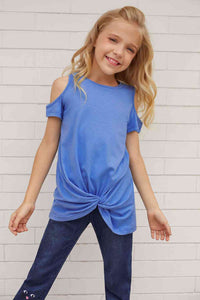 Girls Cold-Shoulder Twist Front T-Shirt Kids Fashion