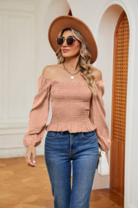 Smocked Off-Shoulder Ruffle Hem Blouse