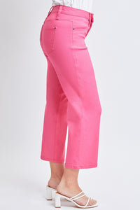 Womens Pink Jeanswear Mid-Rise Hyperstretch Cropped Straight Pants