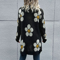 Floral Sweater with Buttons Womens Fashion Button Down Longline Flower Print Cardigan