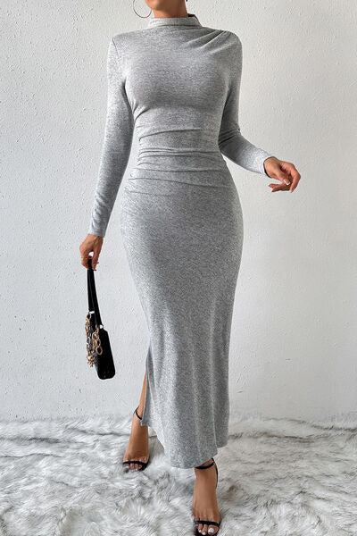 Dresses, women’s fashion, cute clothes, women’s clothing, long dress, casual dress, casual long dresses, grey dress, pretty long dress, simple long dresses, slit dress, grey dresses, TikTok dress