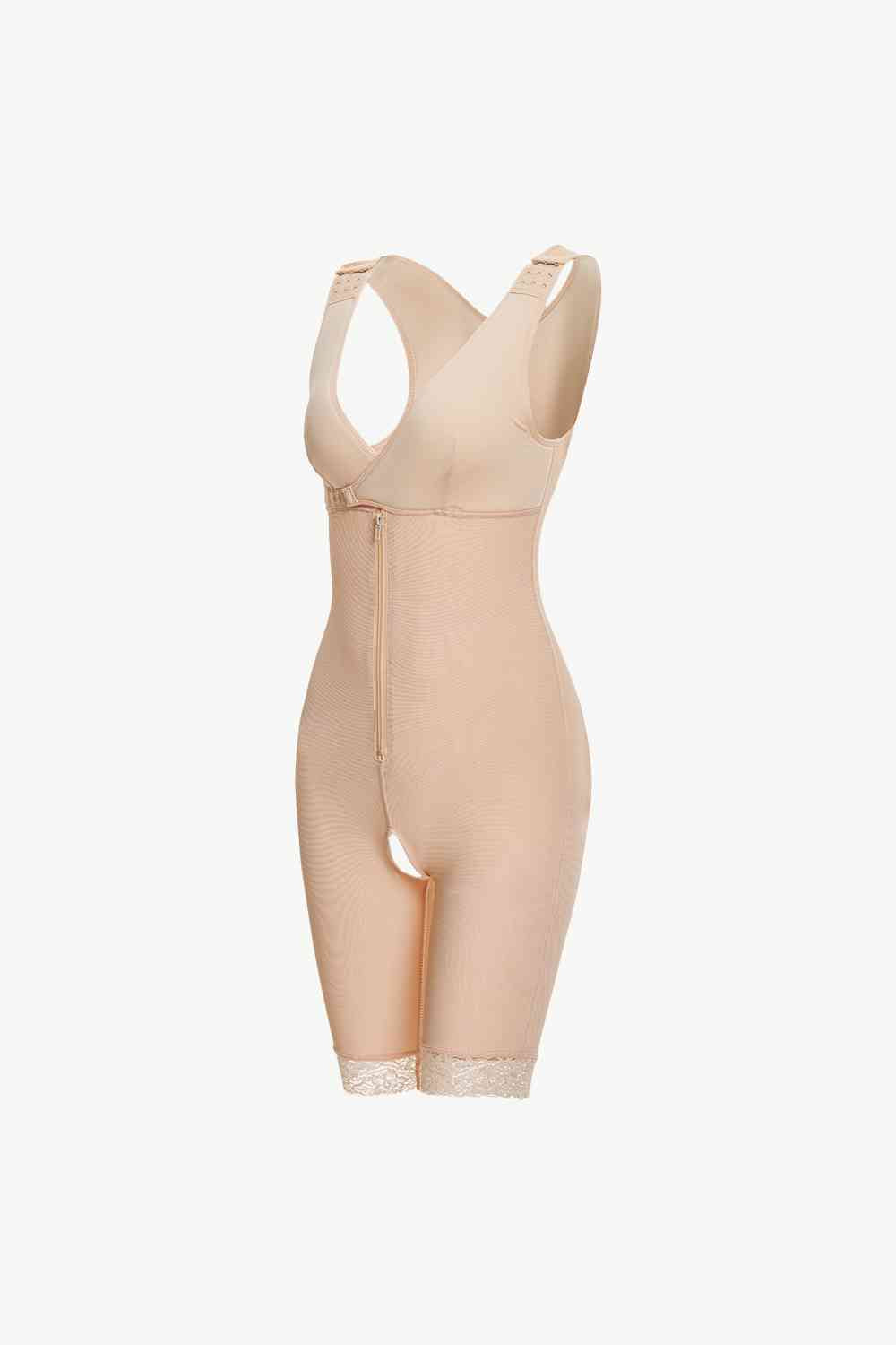 Shapewear  Full Body  with Shorts and V Neckline Bra Sculpting Lace Trim with Zipper, Fajas de cuerpo entero