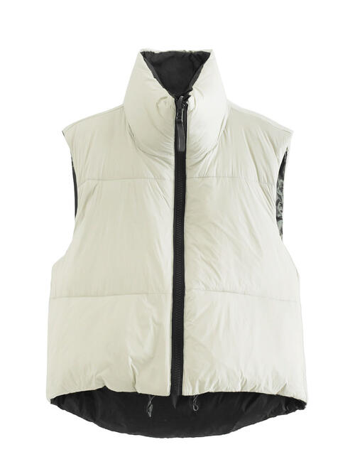 Women's Warm Sleeveless Jacket Zip Up Drawstring Reversible Vest