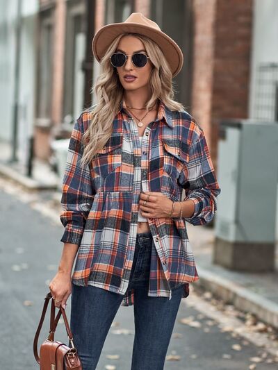 Plaid Button Up Dropped Shoulder Long Sleeve Shirt