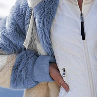 Color Block Zip-Up Hooded Faux Fur Jacket