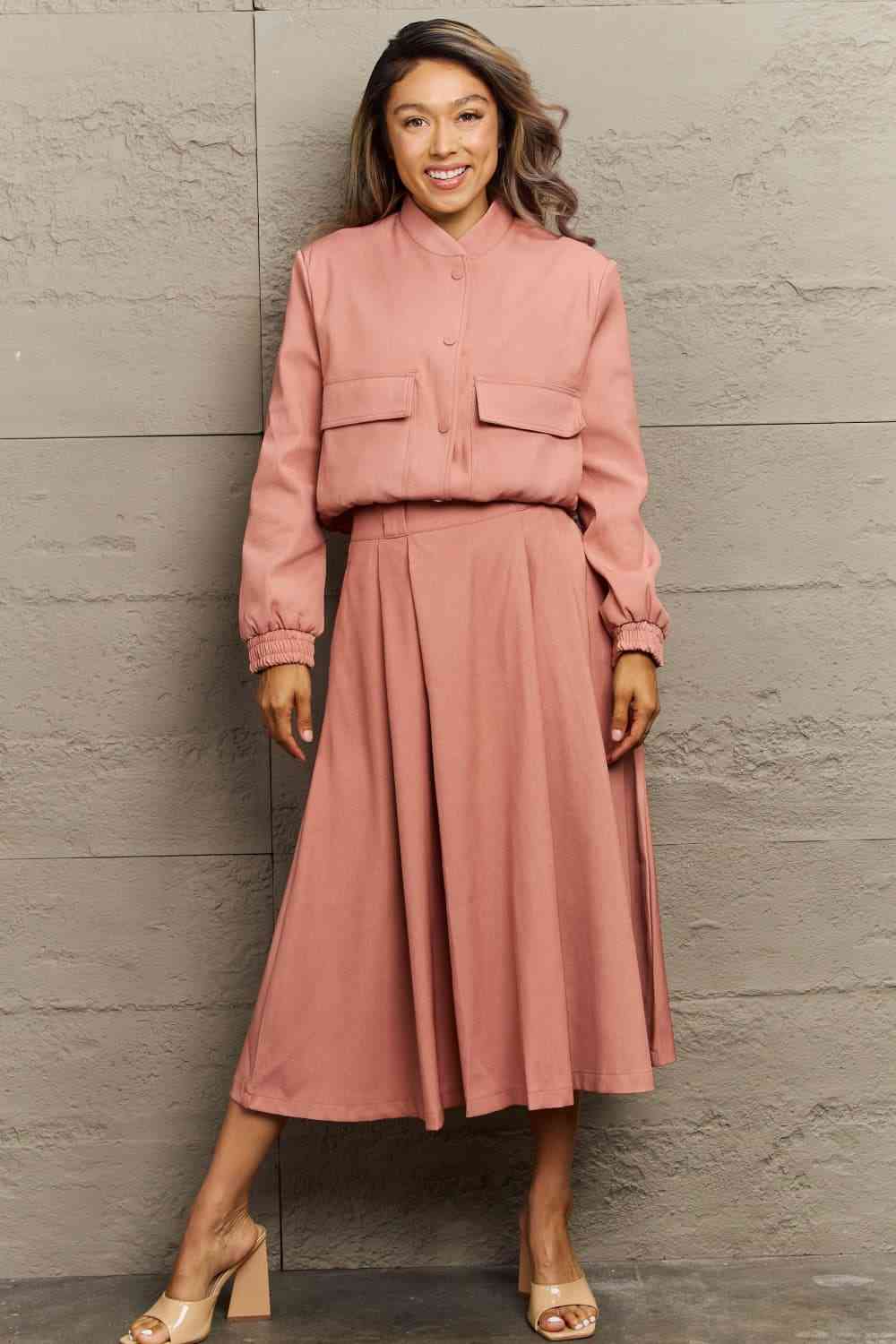 Long Sleeve Jacket and Midi Skirt Set Matching Outfit Fahsion Set