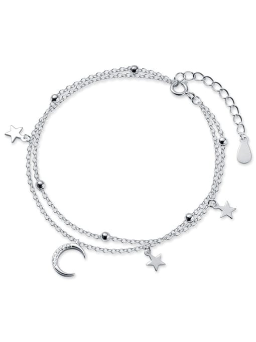 bracelets, silver bracelets, 925 sterling silver bracelets, layered moon and star dangling charm bracelet, white gold, sterling silver, rhinestone bracelets, dainty, waterproof, .925 sterling silver bracelet, dainty bracelets, waterproof, anti rust, anti tarnish, bestfriend gift idea, influencer style bracelets, top jewelry 2023, moon jewelry, star jewelry, jewelry store in Miami, popular festival style bracelets , birthday gifts, , anniversary gifts, dainty bracelets, silver bracelets with rhinestones