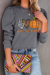 PEACE LOVE PUMPKIN Graphic Puff Sleeve Sweatshirt