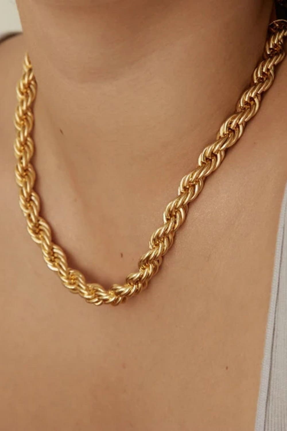 18K Gold-Plated Twisted Chunky Stainless Steel Statement Necklace