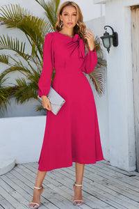 Womens Twisted Long Sleeve Midi Dress, Work Dresses for Ladies Casual and Evening Wear