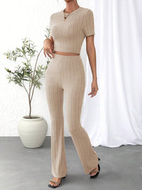 Round Neck Short Sleeve Top and Pants Set