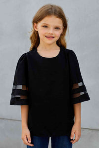 Girls Sheer Striped Flare Sleeve Tee Shirt Kid's Fashion