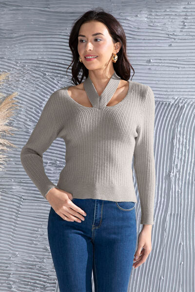 Sweaters, Sweater, Long Sleeve Top, halter top, long sleeve, grey top, Women’s fashion, women’s clothing, cute clothes, women’s clothes, comfortable women’s clothing, outfit ideas