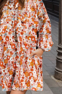 Floral Balloon Long Sleeve Casual Mini Dress Womens Fashionable dresses