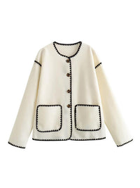 Women's Coat Contrast Button Up Light Jacket with Pockets