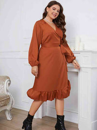 Plus Size Surplice Neck Tie Waist Dress