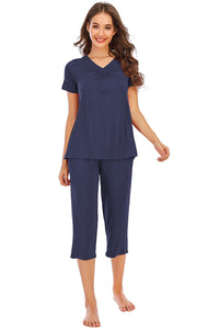 Pajama Set Women's V-Neck Short Sleeve Top and Pants Lounge Set