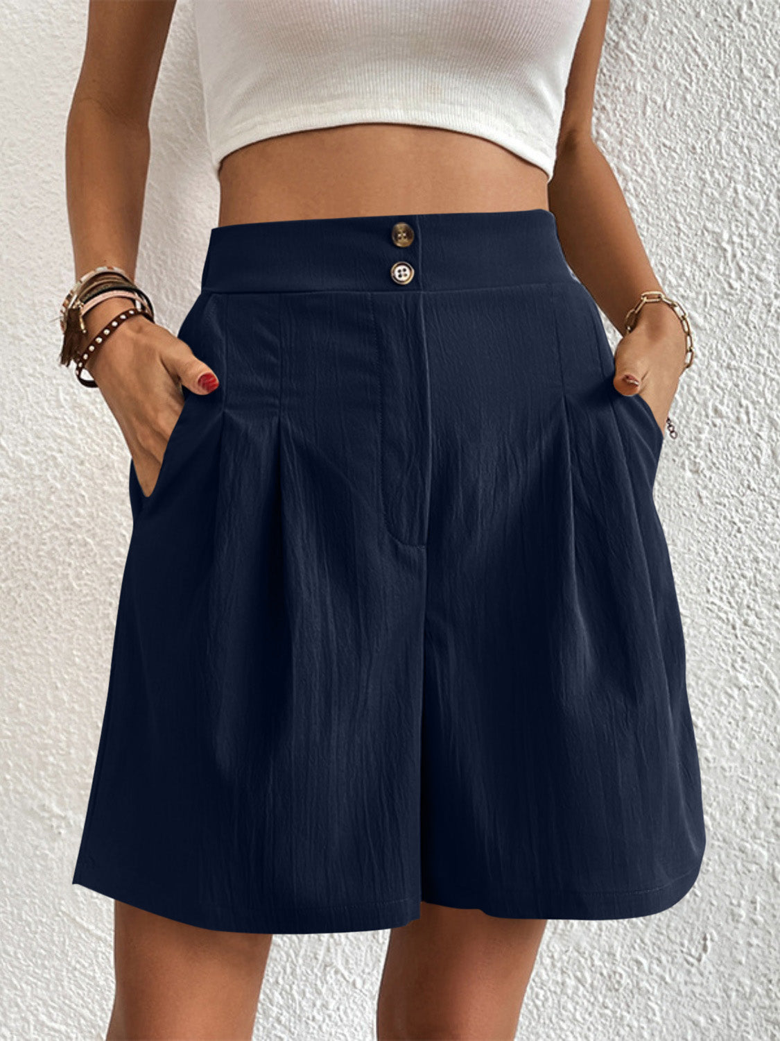 High Waist Shorts with Pockets Women's Bermuda Trouser Jorts Long Short For Ladies