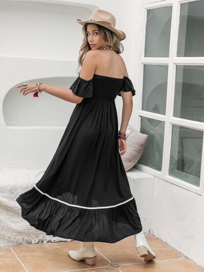 Women's Boho Casual Fashion High-Low Off-Shoulder Midi Dress