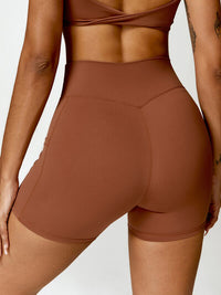 Activewear Sports Shorts with Pockets Sexy Twisted High Waist Nylon