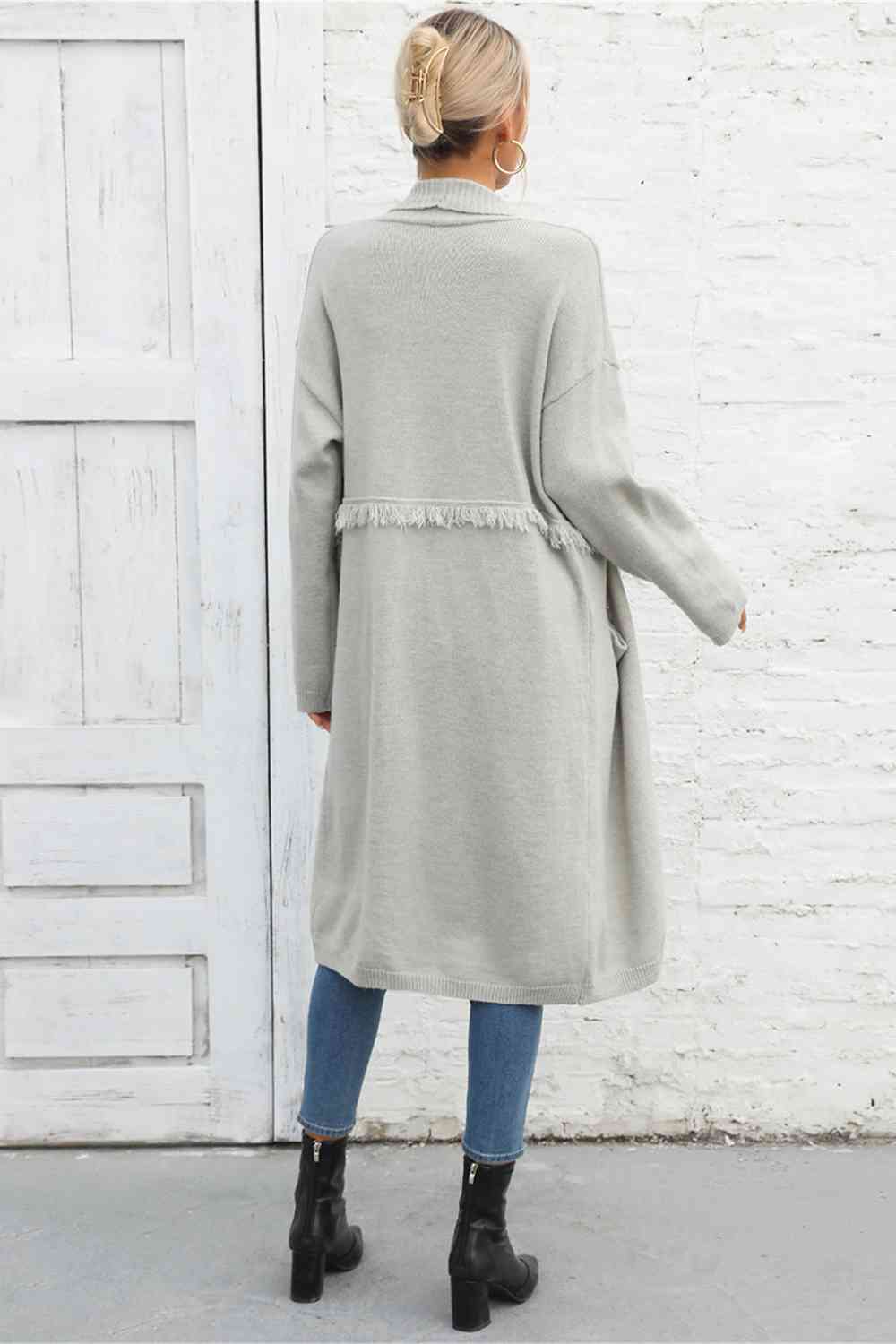 Womens Fashion Sweater Open Front Pocketed Long Cardigan