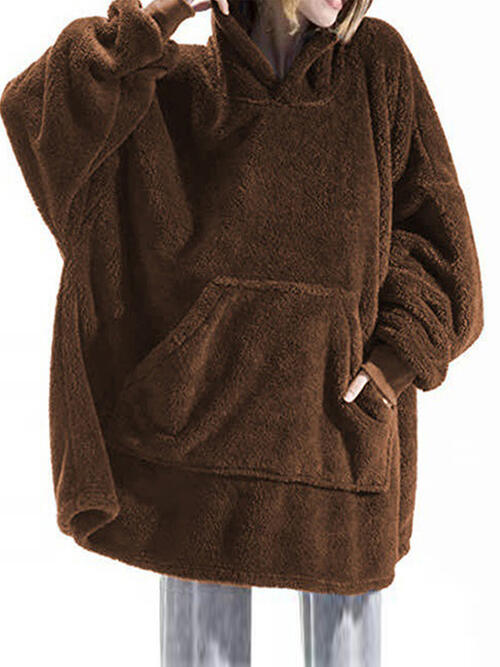 Long Sleeve Pocketed Hooded Fuzzy Sweater, Lounge Top