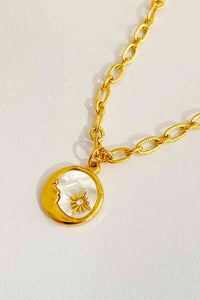 Sun and Moon Medallion Necklace 18K Gold Plated Round Pendant Stainless Steel Luxury Necklace