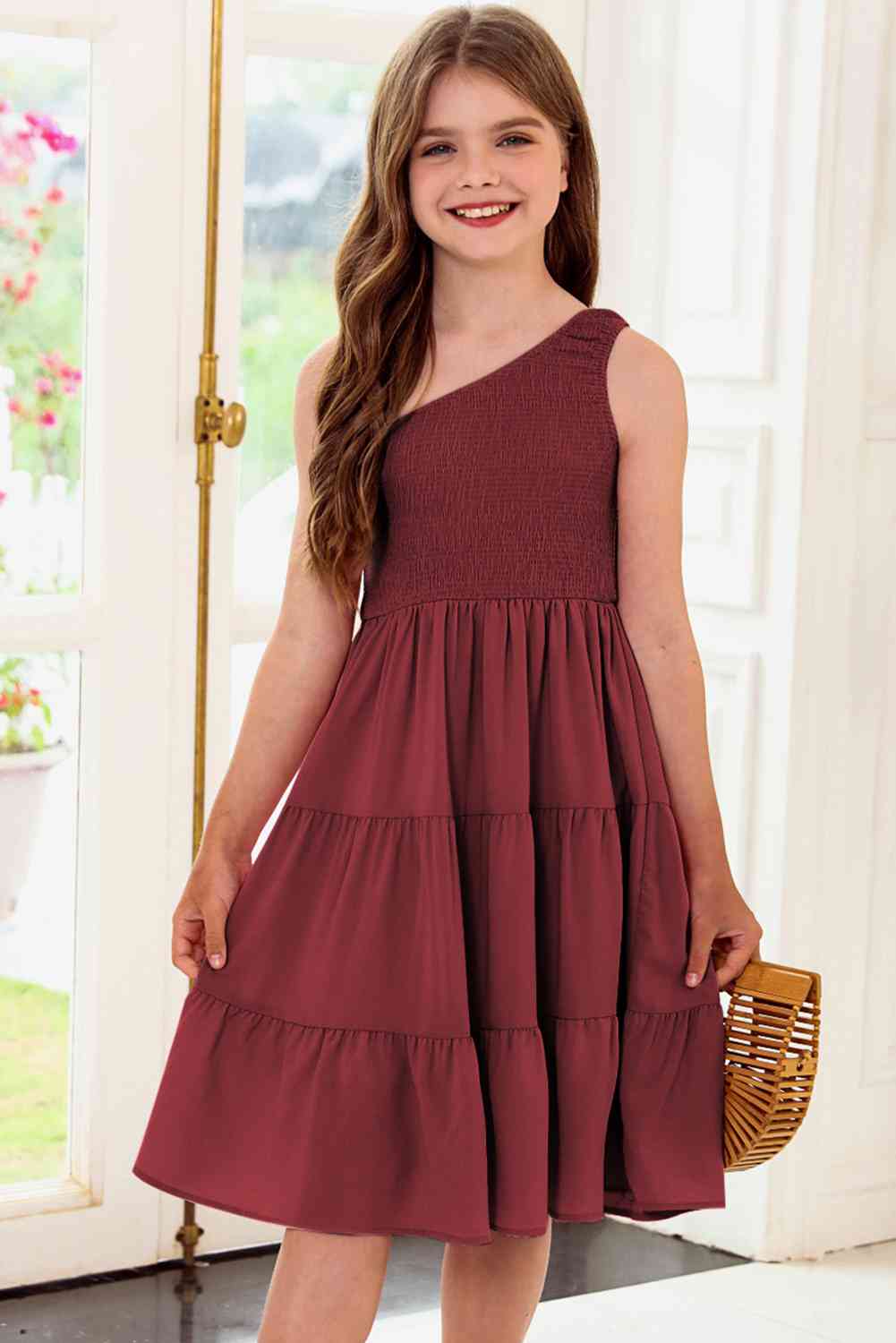 One-Shoulder Sleeveless Tiered Dress Girls Fashion Kids Clothing