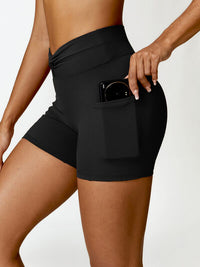 Activewear Sports Shorts with Pockets Sexy Twisted High Waist Nylon