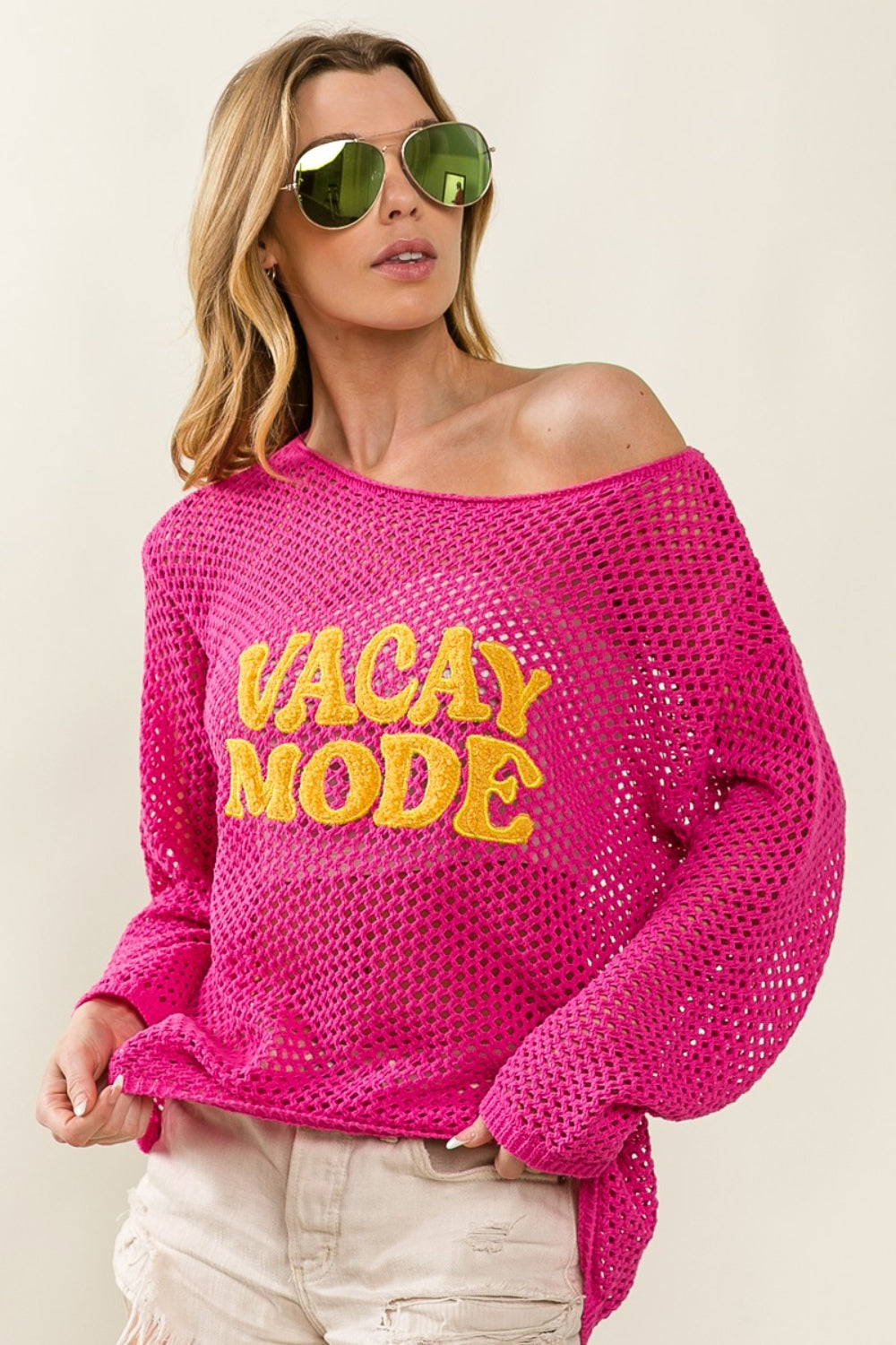 KESLEY VACAY MODE Fashion Crochet Sweater Embroidered Knit Cover Up Vacation Fashion