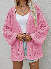 Light open sweater Pink Openwork Button Front Cardigan