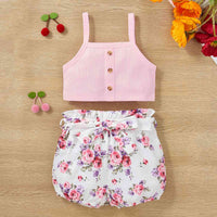 Decorative Button Tank and Floral Shorts Set Baby Fashion clothing and gifts