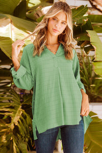 Women's Shirt Notched Roll-Tab Sleeve Blouse