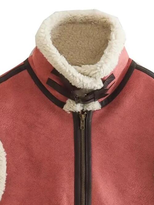 Women's Fuzzy Warm Jacket Contrast Zip Up Fleece Suede Fashion Vest