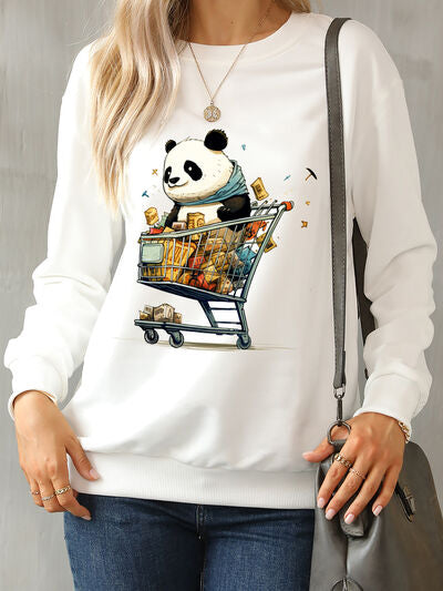 Women's Panda Fashion Sweater Round Neck Dropped Graphic Shoulder Sweatshirt and Gift