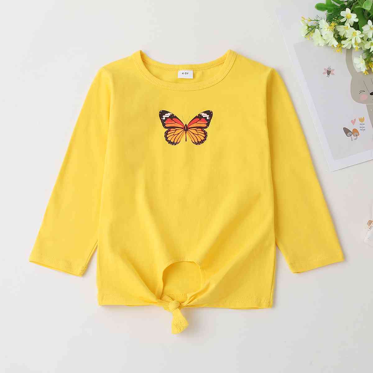 Girls Round Neck Butterfly Graphic Long Sleeve T-Shirt Kids Cotton Clothing and Gifts