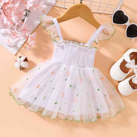 Embroidered  Square Neck Smocked Dress Babies Fashion Girls