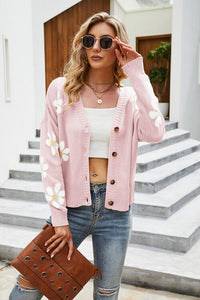 Flower Pattern Button Front Sweater Cardigan