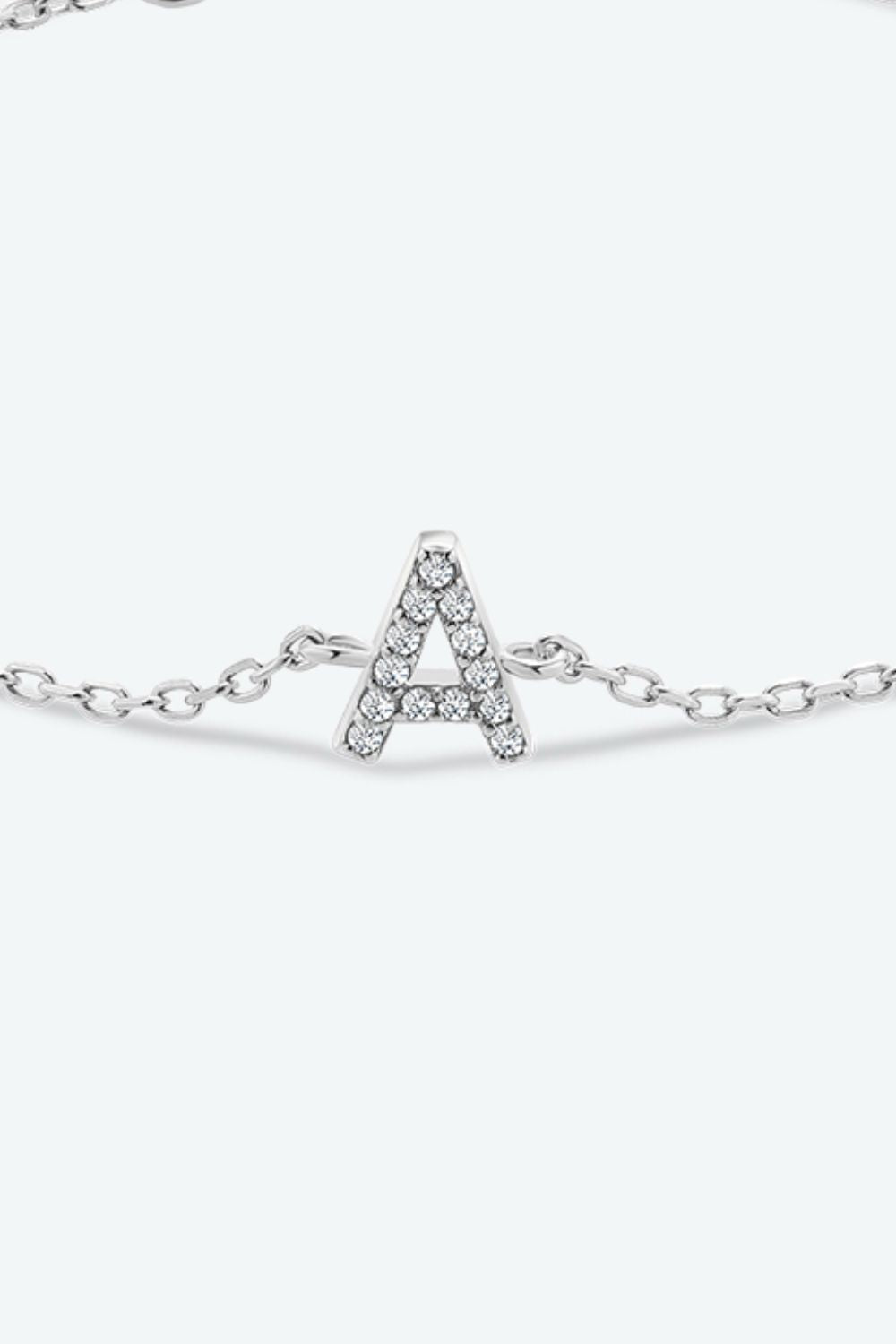 Letter Initial Bracelet, A To F Zircon 925 Sterling Silver Dainty Bracelet