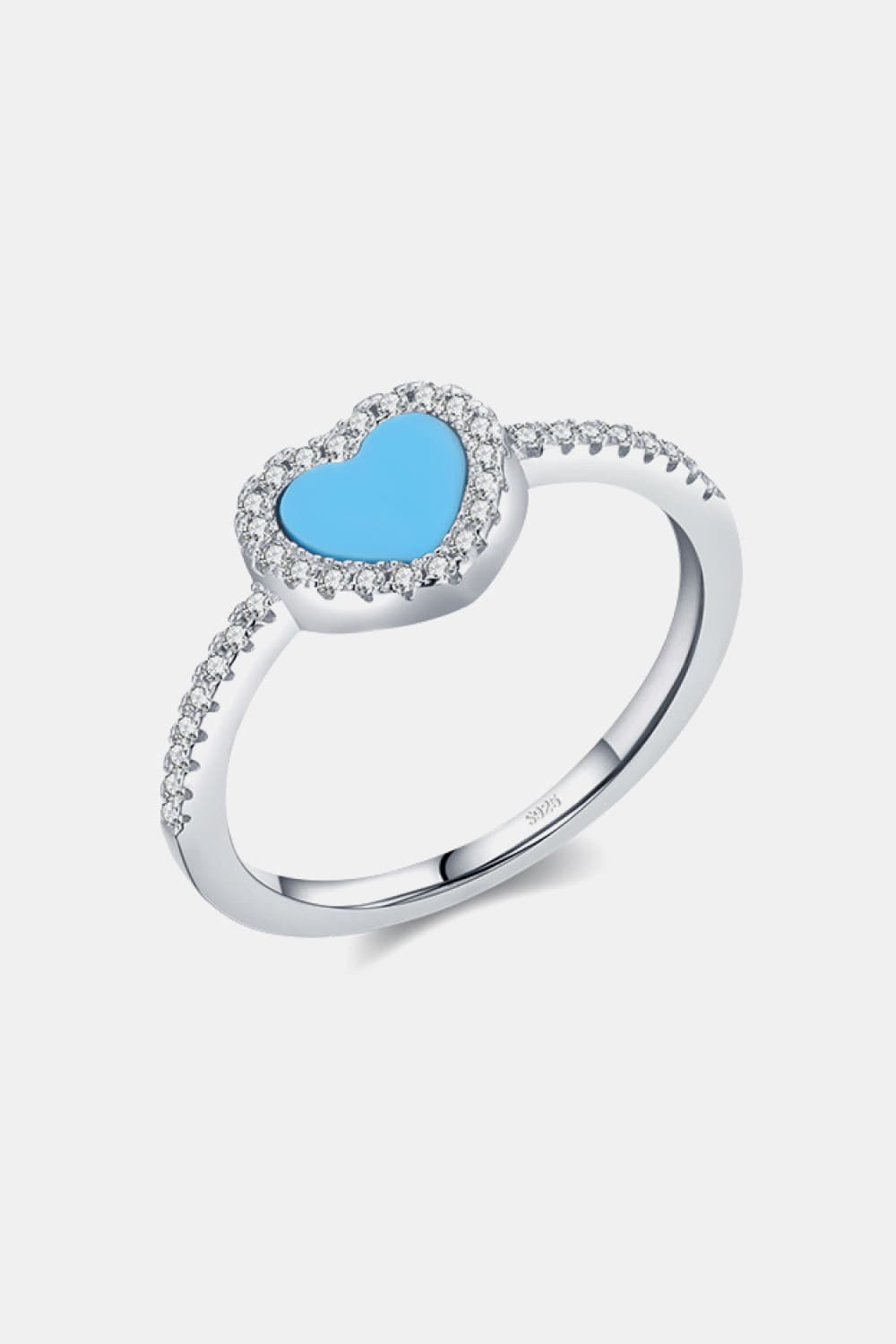 Blue Heart Ring 925 Sterling Silver Minimalist LOVE Turquoise Dainty Ring