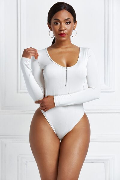 Half Zip Scoop Neck Long Sleeve Top Womens Shirt Bodysuit