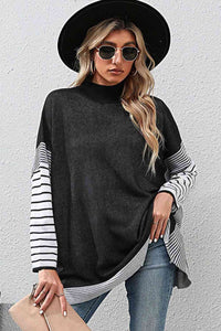 Womens Striped Long Sleeve Shirt Mock Neck Knit Pullover