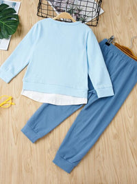 Round Neck Top and Contrast Pants Set Kids Fashion Clothing Matching Outfit Set