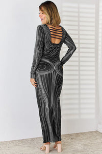 Anatomy Design Cutout Round Neck Long Sleeve Backless Maxi Dress