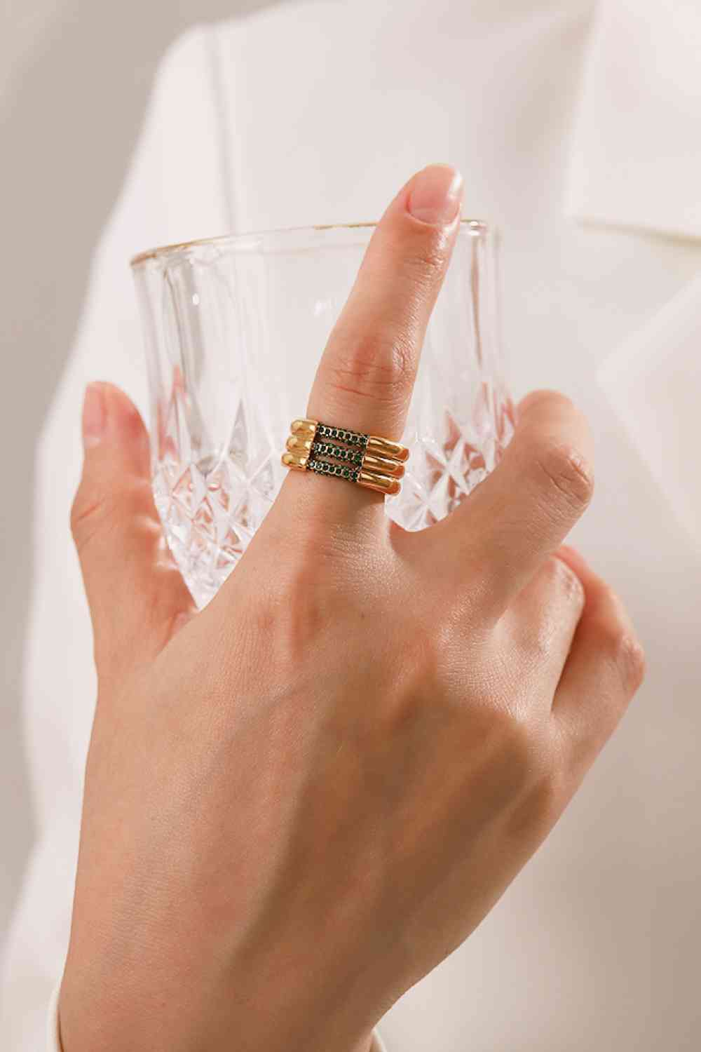 Layered Stacked Ring Triple-Layered Rhinestone 18k Gold Plated Ring