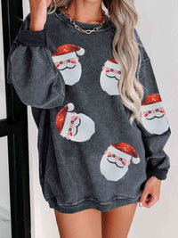 Sequin Santa Patch Ribbed Sweatshirt Holiday Christmas Sweater