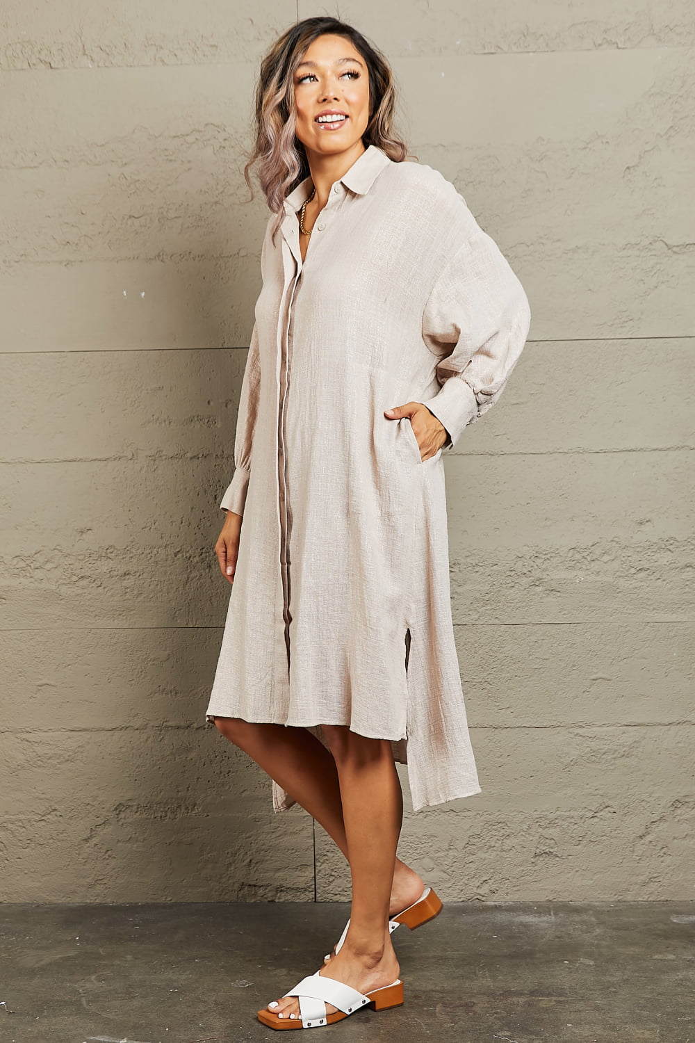 Petal Dew Hold Me Close Casual Button Down Long Sleeve Dress