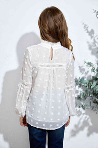 Girls Swiss Dot Spliced Lace Notched Blouse Kids Fashion