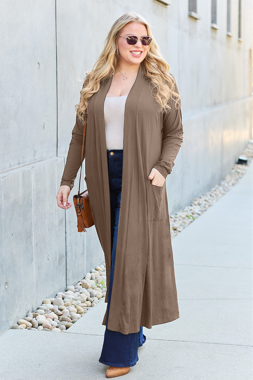 Open Front Sweater Long Sleeve Maxi Cardigan with Pockets Petite and Plus Size Fashion